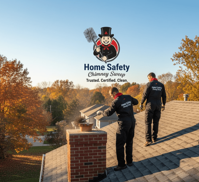 Professional chimney sweep technicians working on a residential chimney in Houston